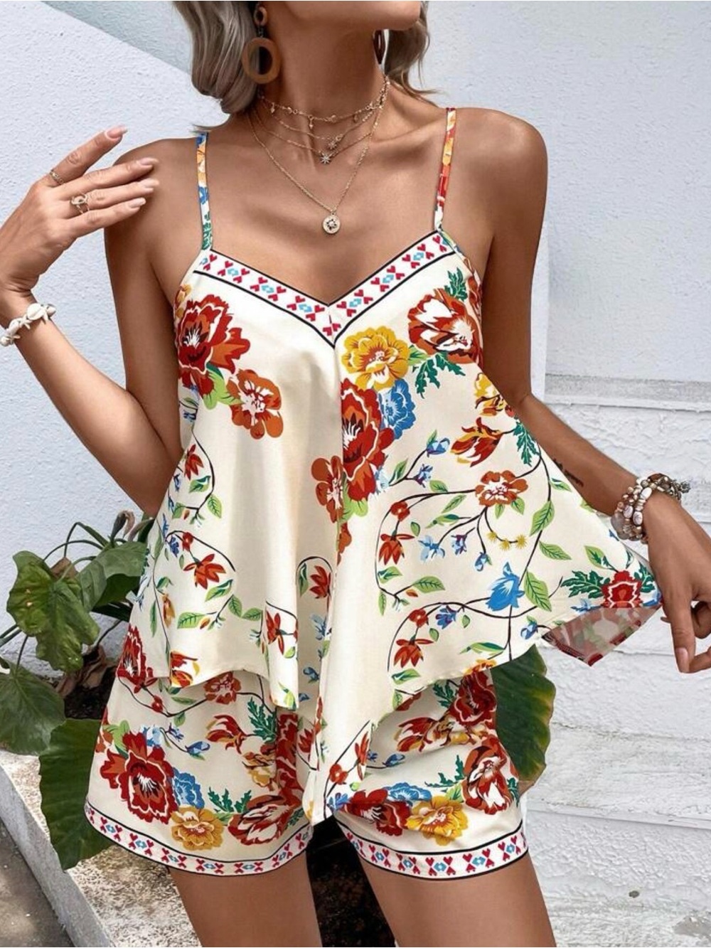 SHEIN Cream Floral Camisole with Pastel Blooms